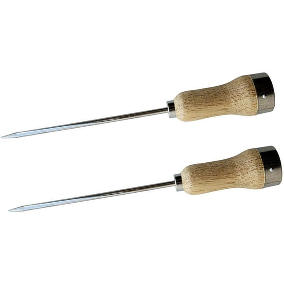Set of 2 Plated Steel Ice Picks with Wood Handle, 5mm Thick and 6" Long Blade