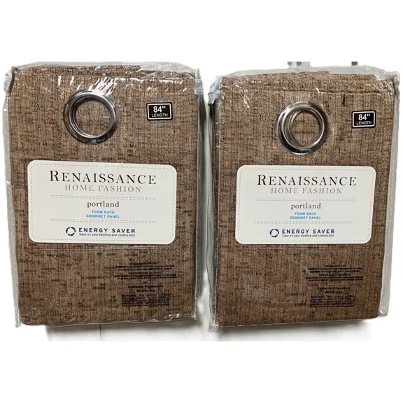 Set of 2 Portland Room Darkening Thermal Lined Grommet Top Curtain Panels, Tan, 84" Long
