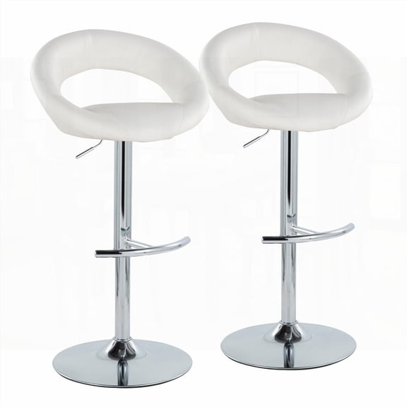 Set of 2 Posh Contemporary Barstools - Chrome Metal & White Faux Leather with Swivel