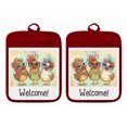 thumbnail image 1 of Set of 2 Pot Holders Oven Mitts Hot Pads 100% Cotton Hello 3 Chicks Chicken Farm Kitchen DZ359DPH (Red), 1 of 1