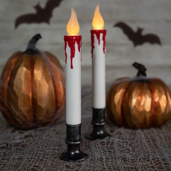 Northlight LED with Timer Dripping Blood Halloween Taper Candles - 9" - Set of 2