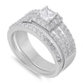 thumbnail image 1 of Set of 2 Princess Cut Center Halo Cubic Zirconia Ring Wedding Set Sterling Silver 925, 1 of 3