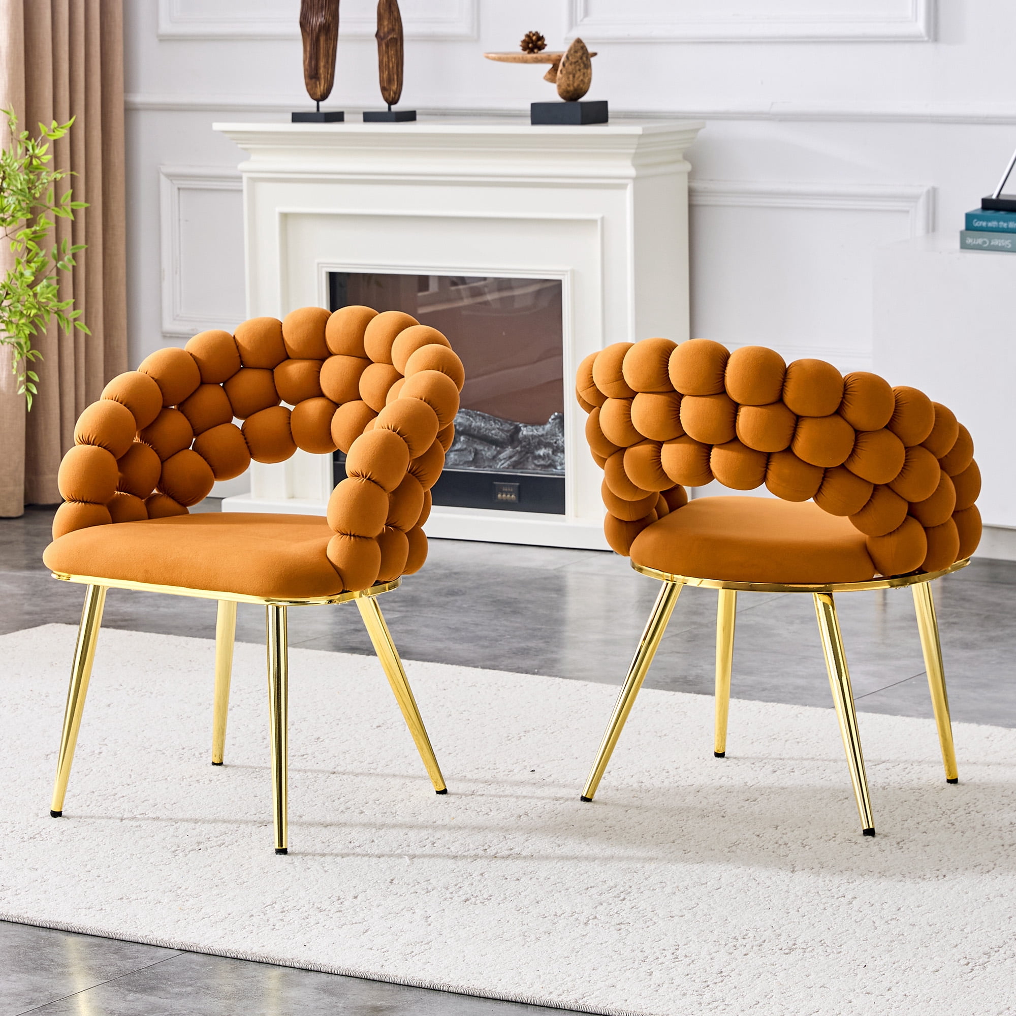 Set of 2 Puffy Bubble Chair Ball Chain Chair Velvet Dining Chairs with ...