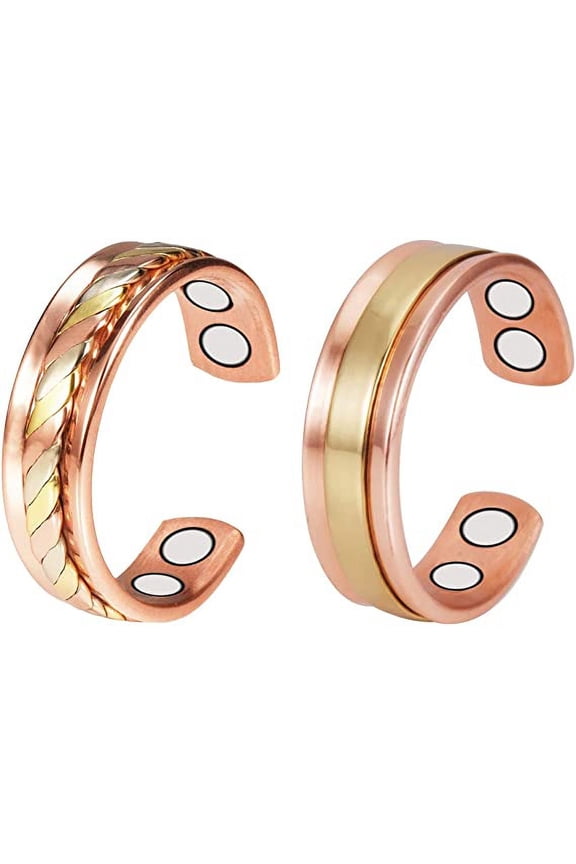 Set of 2 Pure Copper Magnetic Rings for Men, Adjustable Size,Fashion Copper Jewelry,Gift for Dad,Husband