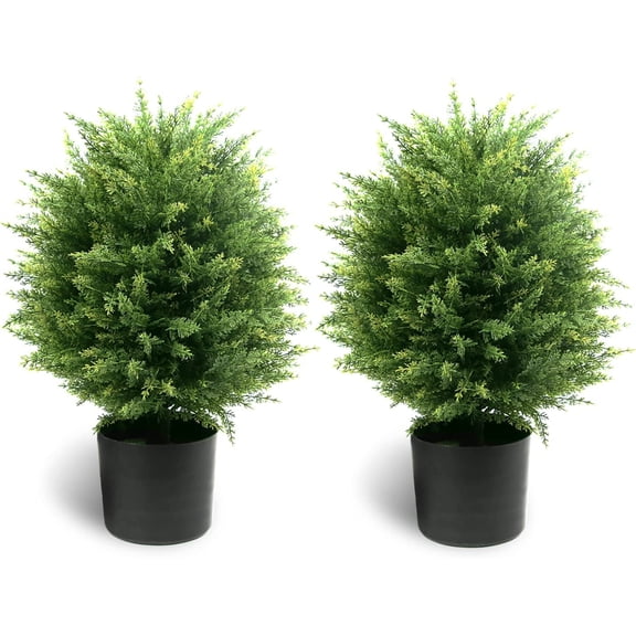 Set of 2 Purple Artificial Lavender Topiary Ball Trees in Pots, UV Resistant for Indoor and Outdoor Home Garden Decor