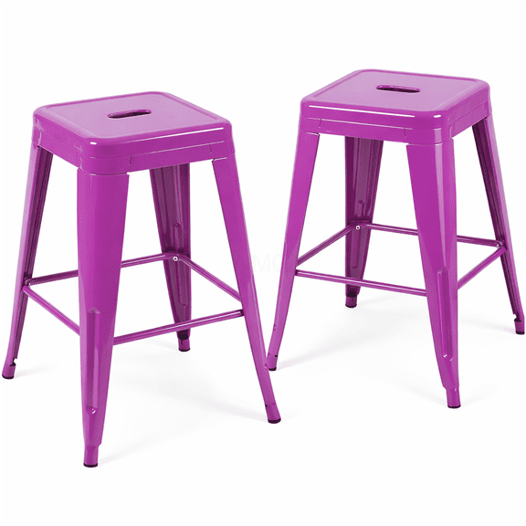 Set of 2 Purple Metal Bar Stools, Backless Counter Height Stools for Kitchen Island, Easy Assembly, Space-Saving Design