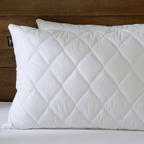 Set of 2 Quilted Feather and Down Pillows, 100% Egyptian Cotton ,White