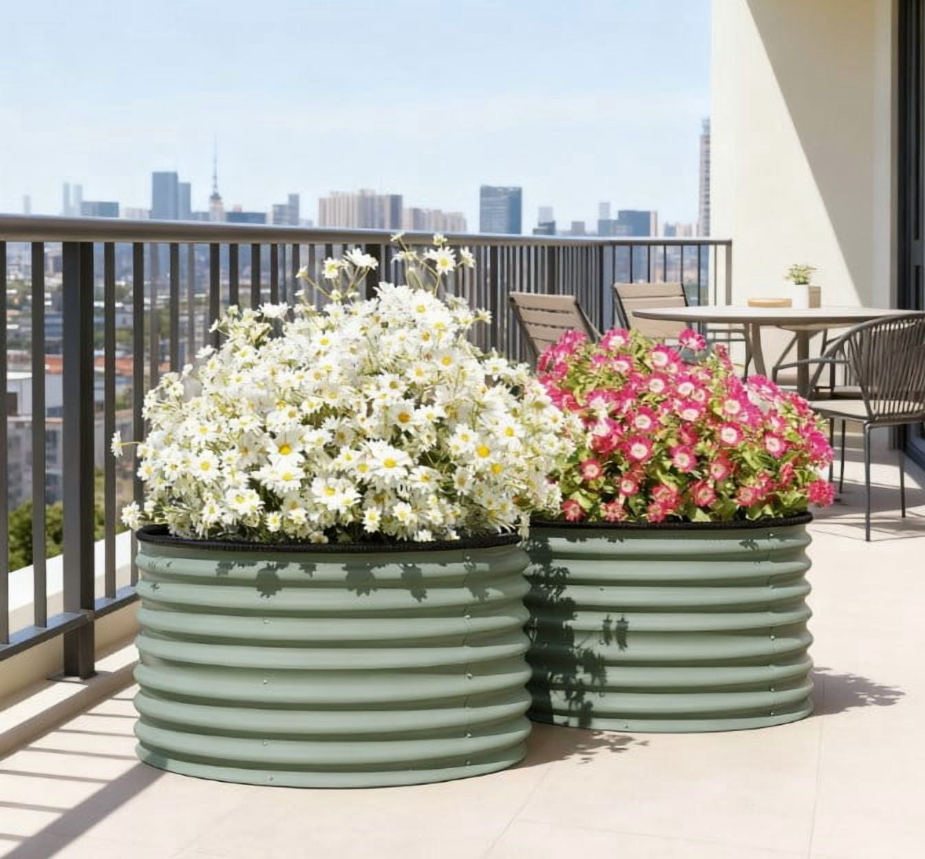 Set of 2 Raised Garden Bed, Metal Planter Box with Safety Edging