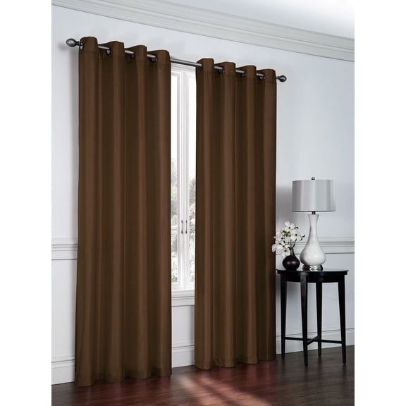 Luxury Home Textile Ramona Faux Silk Brown Grommet Light Filtering Curtains, 55” x 84” (2 Panels)