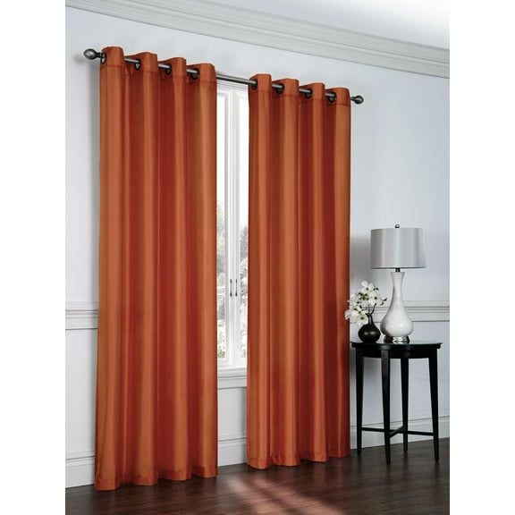Set of 2 Ramona Faux Silk Grommet Top Curtains, 84" Long, Terracotta