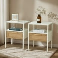 thumbnail image 1 of Set of 2 Rattan End Table, Modern Nightstand with Drawer & Metal legs, Side Table for Living room, Bedroom, White, 1 of 8