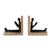 Set of 2 Reading Man Bookends 6" Wooden and Aluminum Black and Brown Decorative Bookends for Home or Office Unique