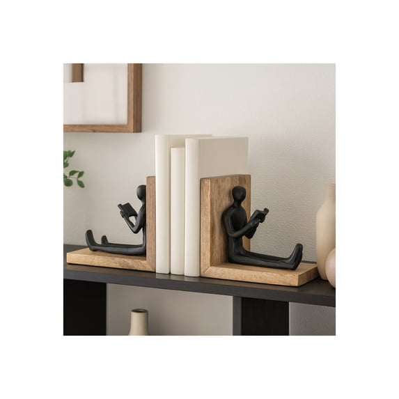 Artistic Man Reading Bookends - Decorative Book Accessories - Modern Home Library Shelf Accents - Sculptural Bookend and Book Ends - Bookshelf or Office & Desk Decor - Set of 2, 6", Brown & Black