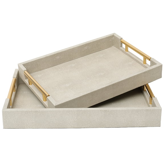 Faux Shagreen Rectangular Nesting Serving Trays, Beige, Set of 2