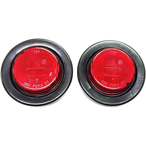 Set of 2 Red 2" Round LED Trailer Side Clearance Light w/Grommet & Plug - 24001