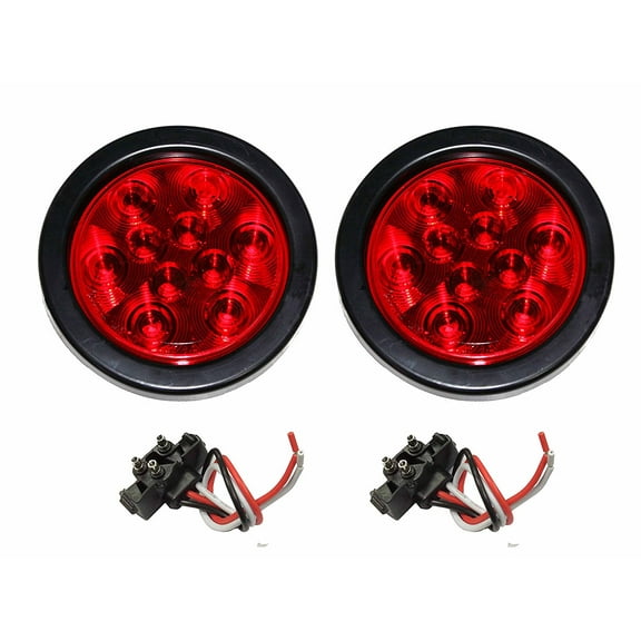 Set of 2 Red 4" Round 10 LED Trailer Light Kits - 24003