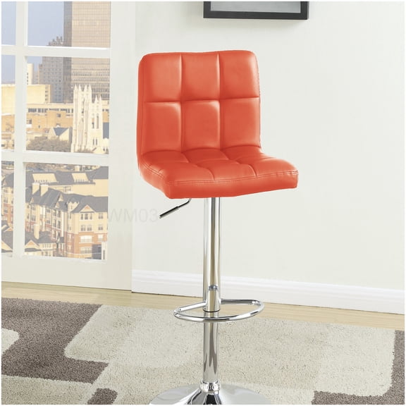 Set of 2 Red Counter Height Bar Stools, Adjustable Swivel Chairs with Tufted Faux Leather for Modern Kitchen Island