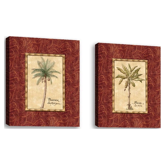 Set of 2 - Red Passion Palm II - Contemporary Fine Art Giclee on Canvas Gallery Wrap - wall décor - Art painting - 19 x 24 Inch - Ready to Hang