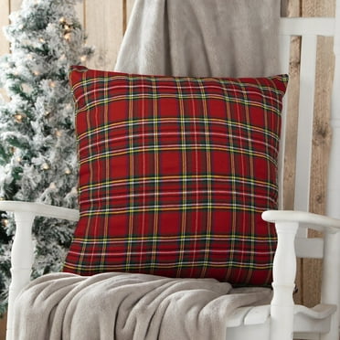 Set of 2 Red Plaid Christmas Decorative Throw Pillow Covers 18" x 18" for Gift