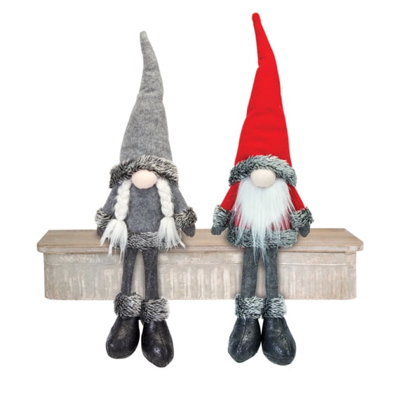 Set of 2 Red and Gray Gnomes Christmas 4 Piece Tabletop Decors 26"