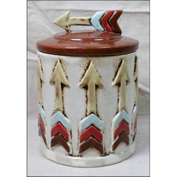 Set of 2 Red and Ivory Contemporary Style Round Arrow Jars 7.25"