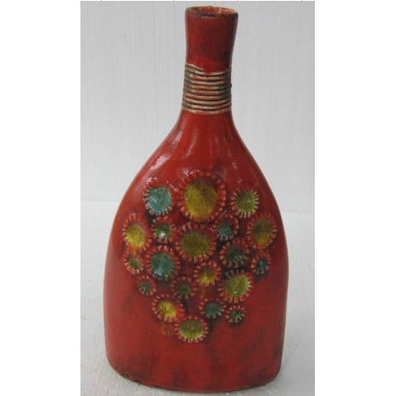 Set of 2 Red and Vibrantly Colored Contemporary Ceramic Vases 10"