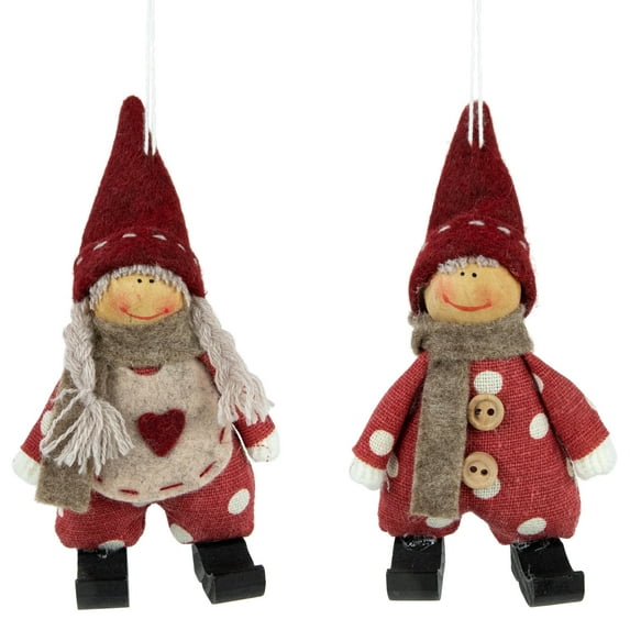 Set of 2 Red and White Polka Dot Boy and Girl Decorative Hanging Christmas Ornaments 5.5"