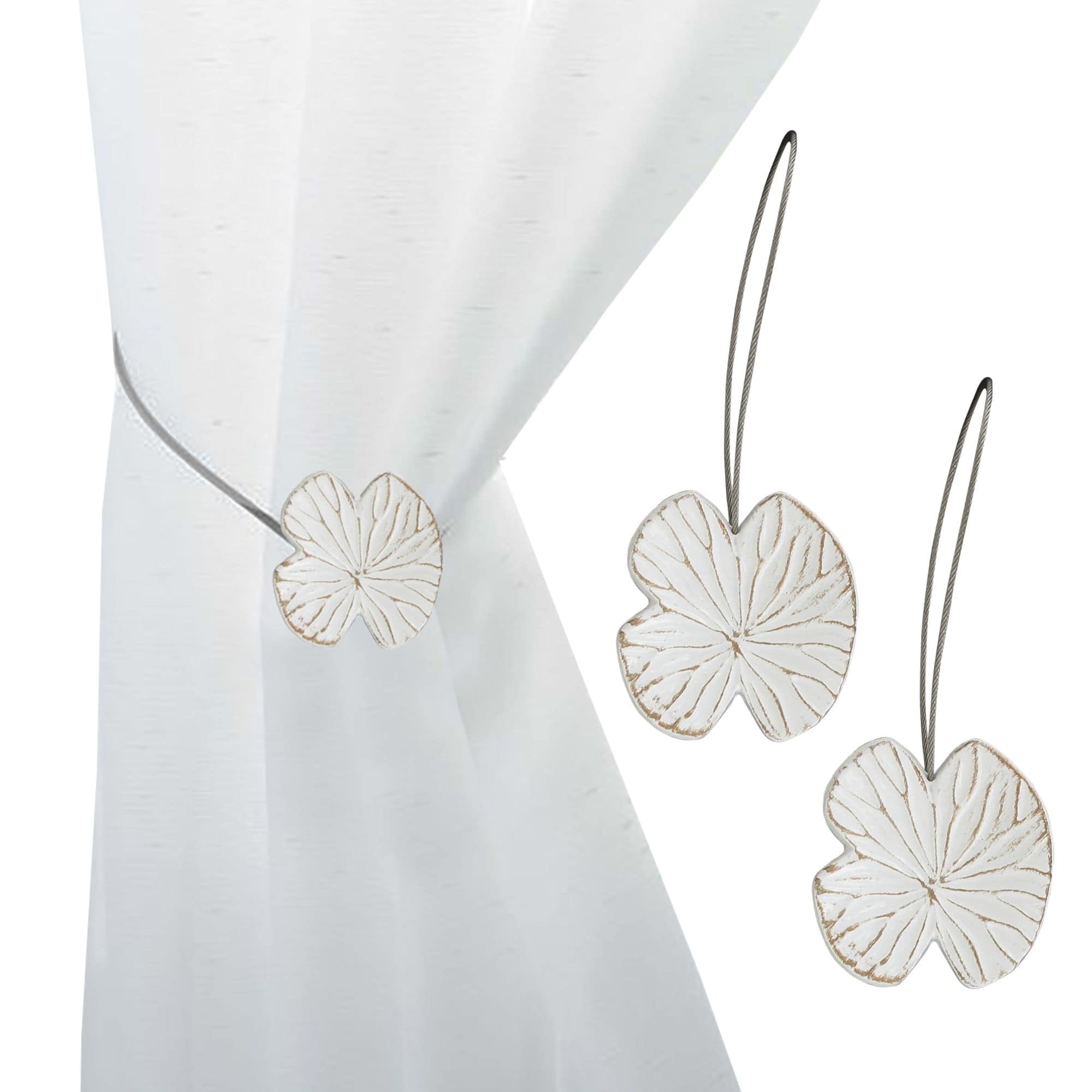 White and Gold Resin Water Lily Curtain Tiebacks, Set of 2