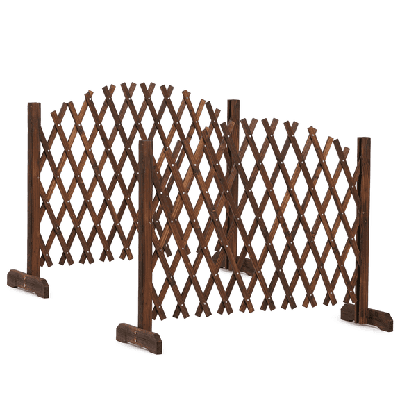 Set of 2 Retractable Arched Wooden Fences 205 x 33.5 x 80 cm Carbonized Finish (Dyed Process) Fir Wood