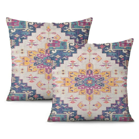 Set of 2 Retro Floral Mandala Compass Medallion Throw Pillows - Enhance your Home with Bohemian 18x18 Covers.