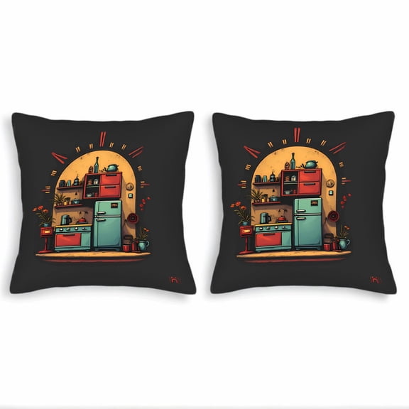 Set of 2 Retro-Inspired 18x18in Throw Pillow Covers - Cozy Kitchen Aesthetic with Turquoise and Red Patterns for Couch Bed Car