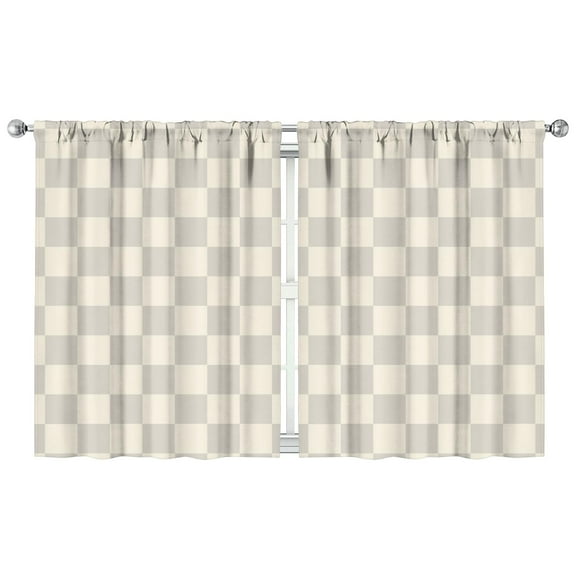 Set of 2 Retro Plaid Kitchen Curtains 42x54 Inch Tier Window Panels Rod Pocket Semi-Sheer Rustic Decor