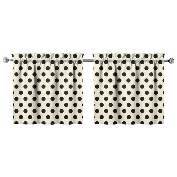 Set of 2 Retro Polka Dot Caf Curtains - 27.5x24 Inch Window Treatment Panels, Classic Black and White Dots, Rod Pocket for Easy Installation