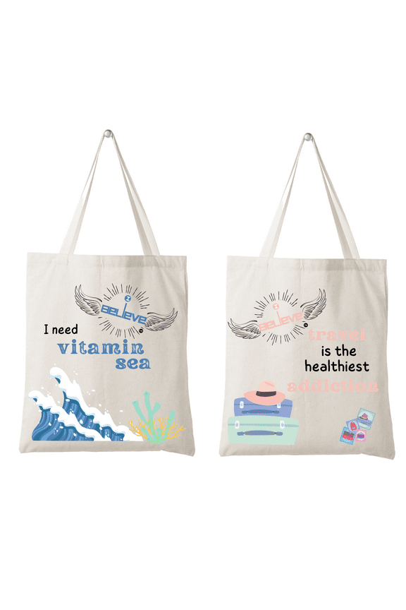 Set of 2 Reusable 100% Cotton Organic Canvas bags - I believe in Vitamin Sea & Travel