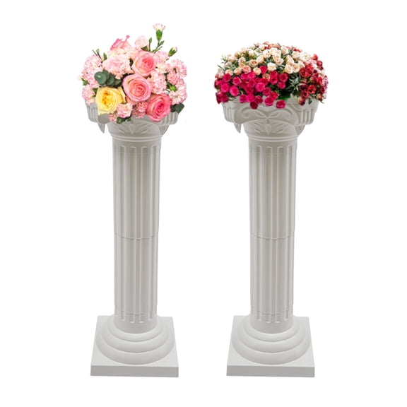 Set of 2 Roman Pillar Flower Pot Columns, 34.65in Decorative Floral Pedestal Stands, Wedding Party Event Aisle Road Decor Columns