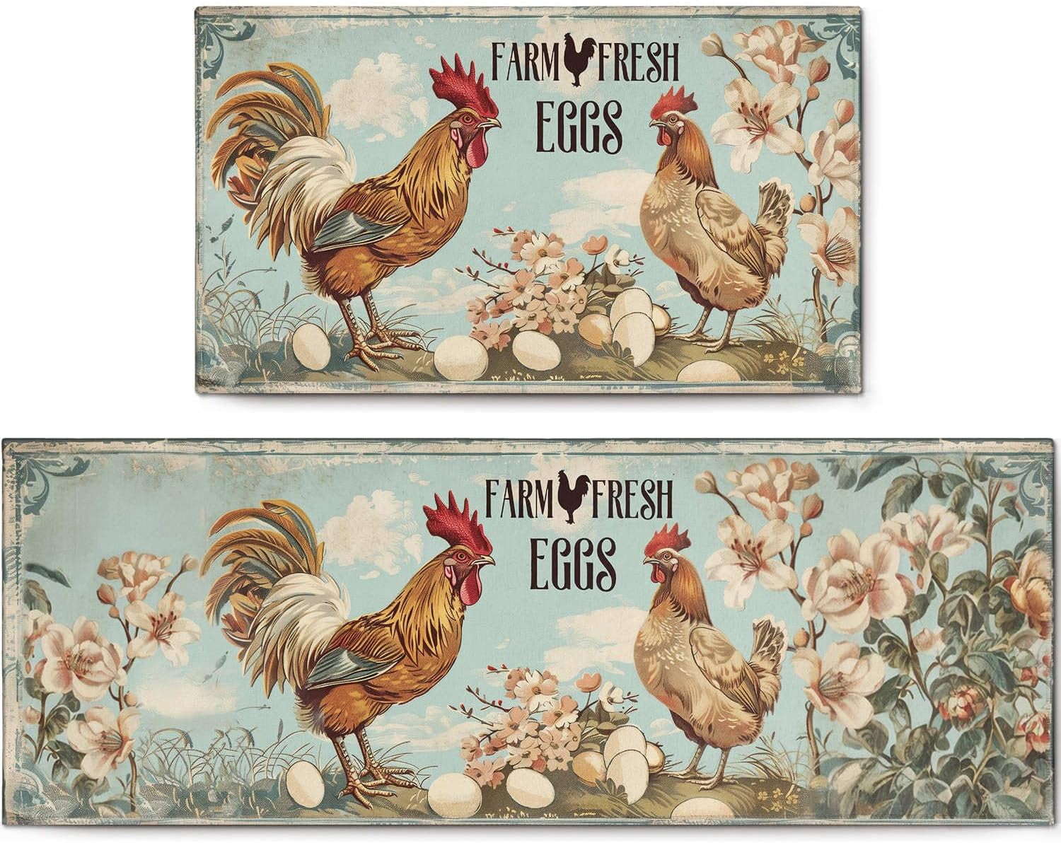 Chiken Rugs Set of 2 Rooster Kitchen Rugs Non Skid, Washable Chicken Rugs for ...