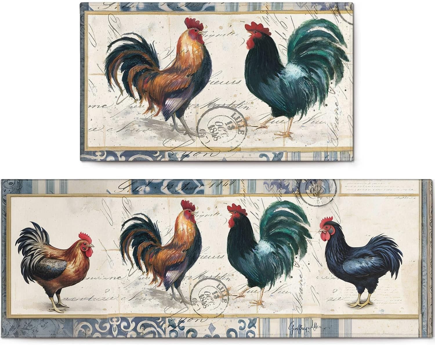 Chiken Rugs Set of 2 Rooster Kitchen Rugs Non Skid, Washable Chicken Rugs for ...