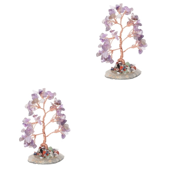 Set of 2 Rose Crystal Tree Ornaments Indoor Decoration Office 11X5.5CM Purple