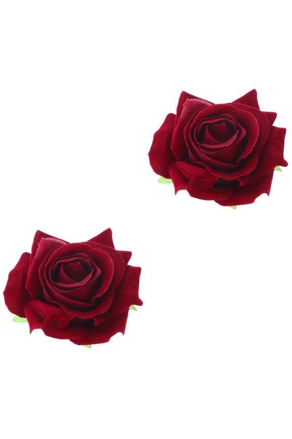 Set of 2 Rose Hair Clips for Women Vintage Decor Makeup Sponge Decoration Bridesmaid Bridegroom Red