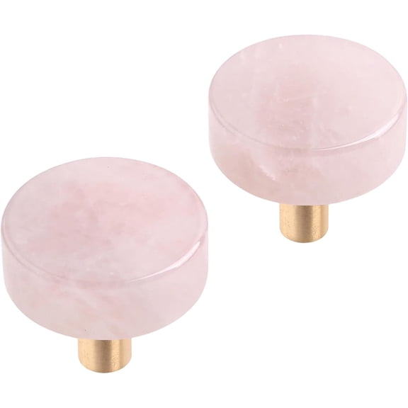 Set of 2 Rose Quartz Drawer Knobs with Screws, Crystal Stone Pull Handles for Dresser Wardrobe Kitchen Decorative