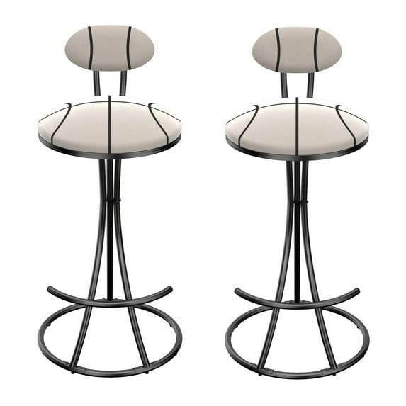 Set of 2 Round Bar Stools S-shaped Stripe Kitchen Stool Modern Velvet Upholstered Counter Chair for Dining Room (Beige)