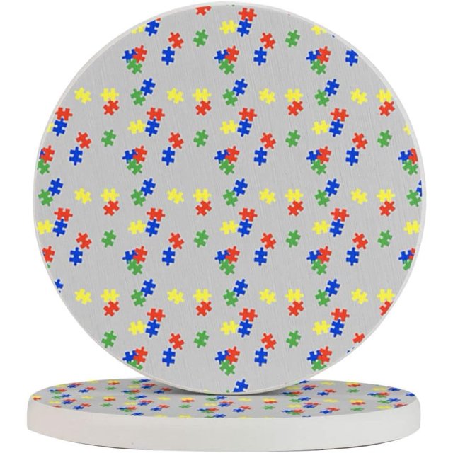 Set of 2 Round Coasters PuzzleAutismAwarness for Drinks 4 Inch