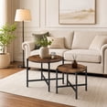 thumbnail image 1 of Set of 2 Round Coffee Table with Metal Frame, Industrial Nesting Center Table End Tables for Apartment Home Office, Rustic Brown, 1 of 9