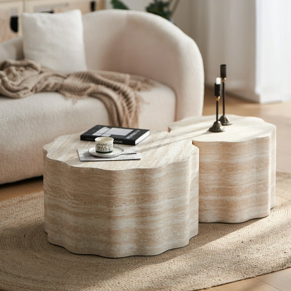 Set of 2 Round Coffee Tables for Living Room, Faux Mars Pattern Modern Minimalist Side Tables Accent End Table End Table for Apartment, Office