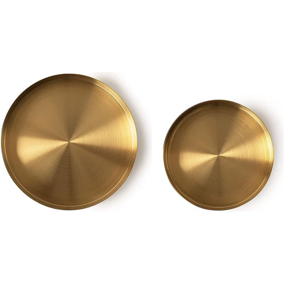Set of 2 Round Gold Decorative Trays, & Storage Organizers with Polished Finish (Medium 7.8" & Large 11.8")
