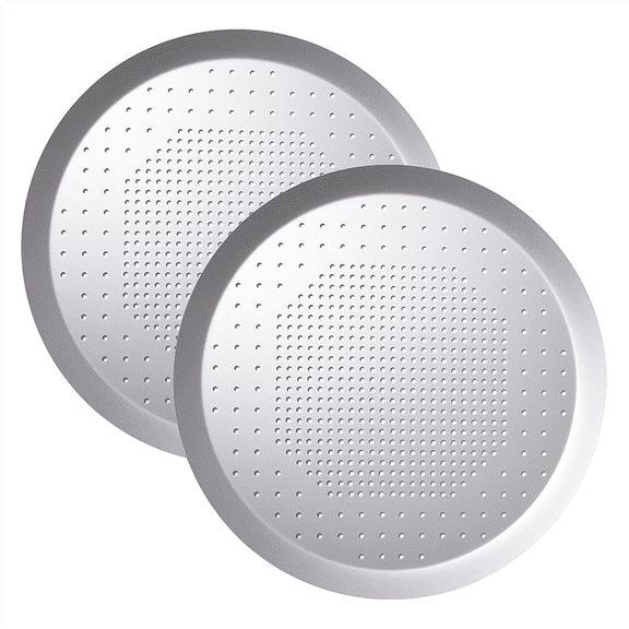 Set of 2 Round Pizza Baking Trays, Diameter 25.5 cm, with Anodised Non-Stick Coating, Pizza Oven Tray, 1.5 cm Height,2 * Pizza Plate,Silver