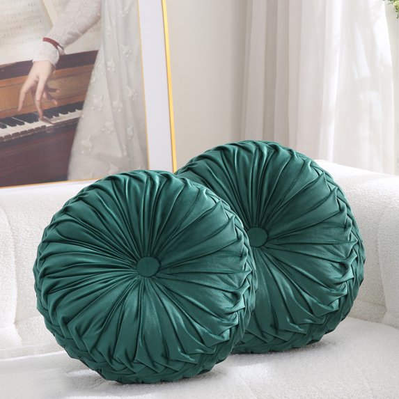 Set of 2 Round Velvet Decorative Pillow for Couch 15-Inch (Green)