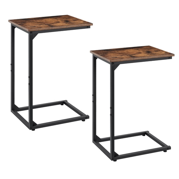 Set of 2 Rustic C-Shaped End Tables, Slide-Under Sofa Side Tables with Stable Metal Frame for Small Spaces, Living Room & Bedroom