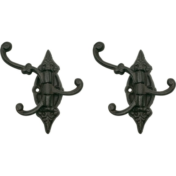 Set of 2 Rustic Cast Iron Swivel Wall Coat Hooks (Victorian Rustic Bronze)