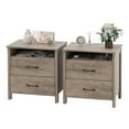 thumbnail image 1 of Set of 2 Rustic Farmhouse Nightstands,Light Brown Wood End Tables with Open Shelf and 2 Drawers, Bedroom Side Tables, 1 of 5